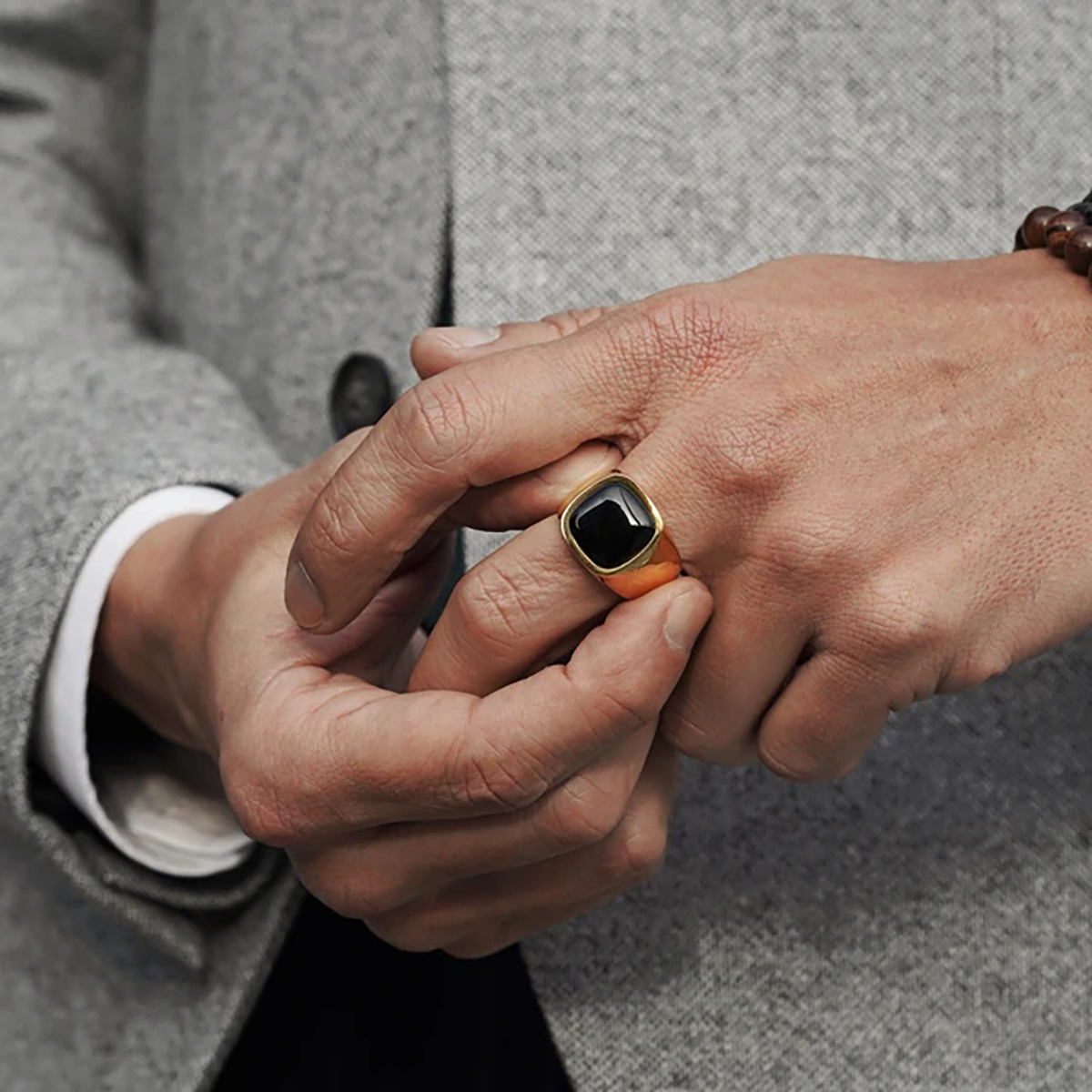 15g Weight Natural Stone, Gem Inlay Material Rings Classification 11, 12, 8 Ring Size 1 Piece Quantity Holiday, Daily Occasion Titanium Steel Material Square Pattern Men's Gender Inlay Design Casual, Retro Style Casual Retro Square Titanium Steel Inlay Natural Stone Gem Men's Rings 12