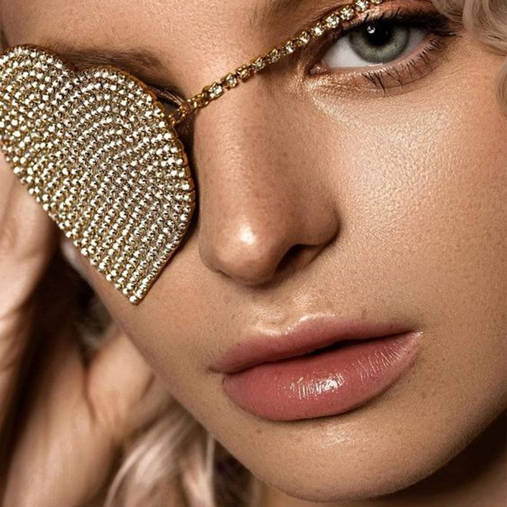 Cross-border tendencia rhinestone máscara exótica completa diamante amor cara joyería Halloween personalidad accesorios máscara