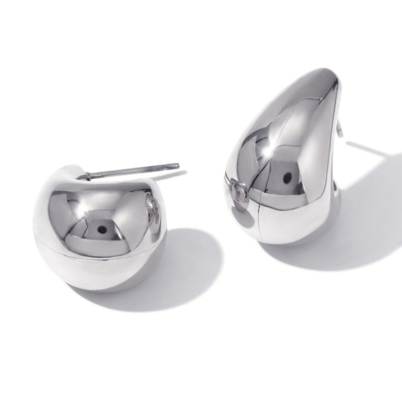 중공 후크 귀걸이 - 스틸 컬러