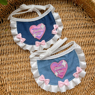 Cross-border pet cat dog hot girl Denim bib heavy-duty cat saliva towel teddy bear selling cute saliva towel