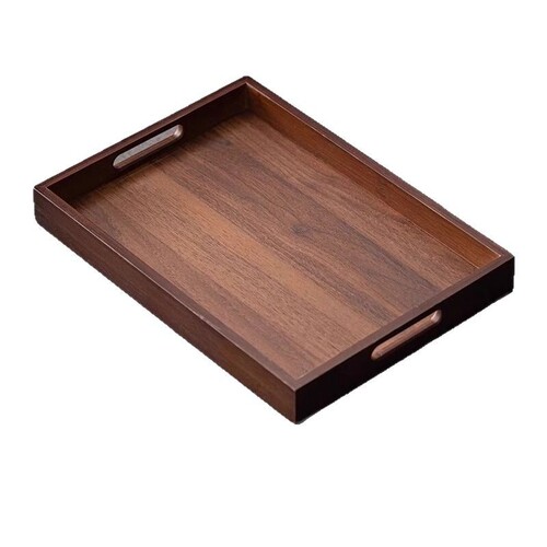 Walnut Dark Color Water Cup Storage Handle Household Large Japanese Tea Set Tray Bamboo Wood Rectangle Handle Display Plate