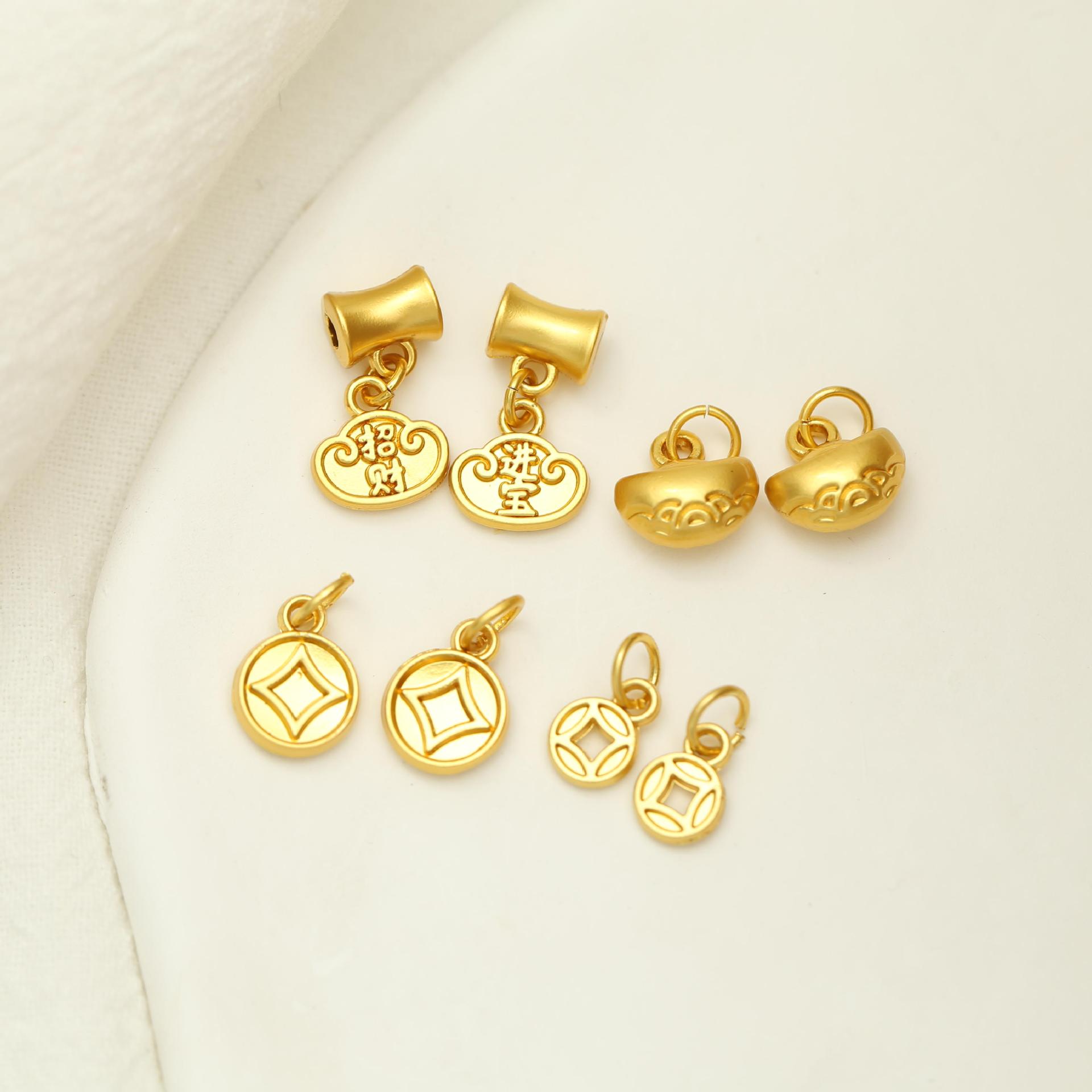 Color-Preserving Sand Gold Chinese Style Wealth-Attracting Ingot Small Pendant DIY Bracelet Necklace Jewelry Accessories Coin Charm