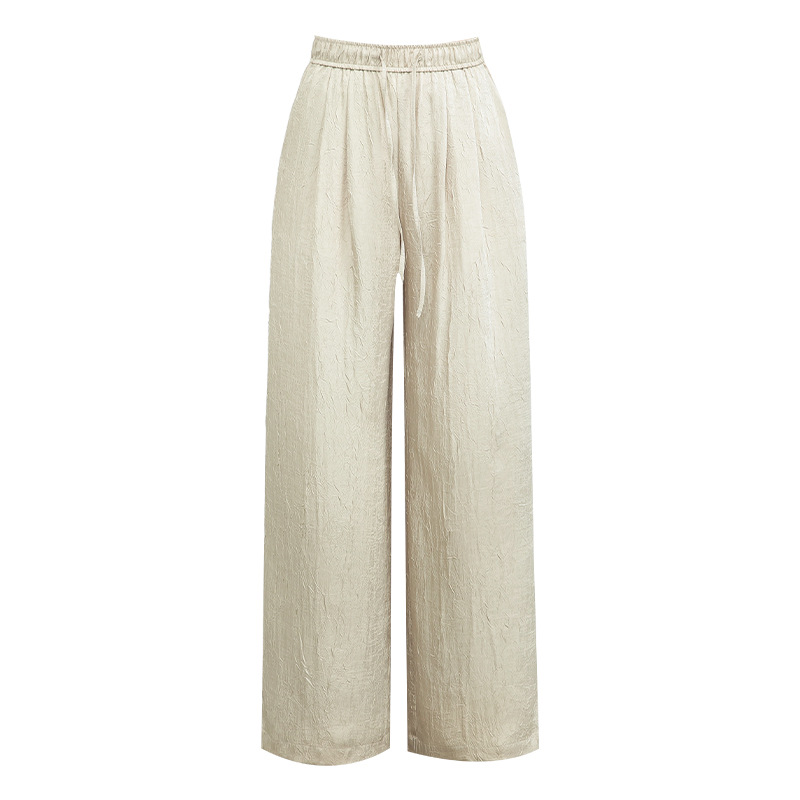 Quần culottes nữ ống rộng chất liệu mềm mại, cạp chun, dáng suông rủ nhẹ — màu trắng ngà