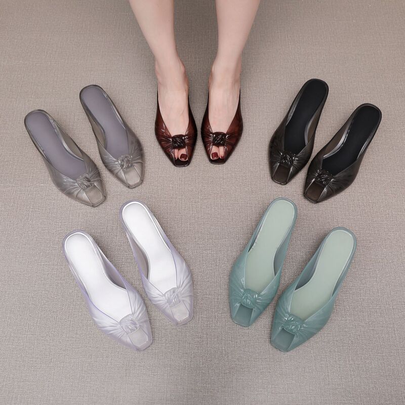 European and American High-Heeled Sandals, Summer Fashion Fish-Mouth Jelly Shoes, Cross-Border New Style Bow-Knot Crystal Low-Heeled Slippers for Women European and American High-Heeled Sandals, Summer Fashion Fish-Mouth Jelly Shoes, Cross-Border New Style Bow-Knot Crystal Low-Heeled Slippers for Women
