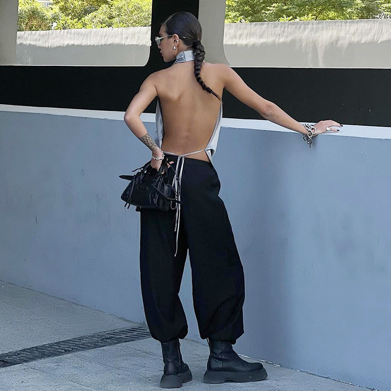 Damenbekleidung, einfarbig, rückenfrei, unregelmäßig, modisch, kreativ_voghion.com