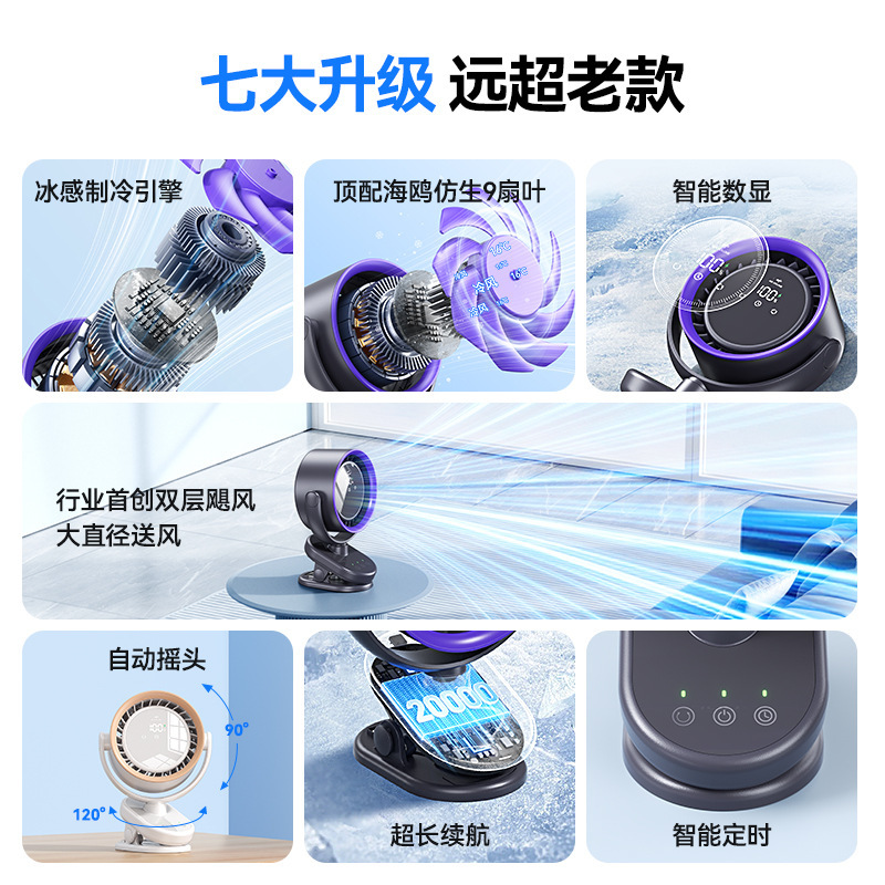 クロスボーダーの新しいクリップファン USB 充電デジタル ディスプレイ タッチ スクリーン スマート シェイク ヘッド デスクトップ ファンは Mijia APP に接続されています|undefined
