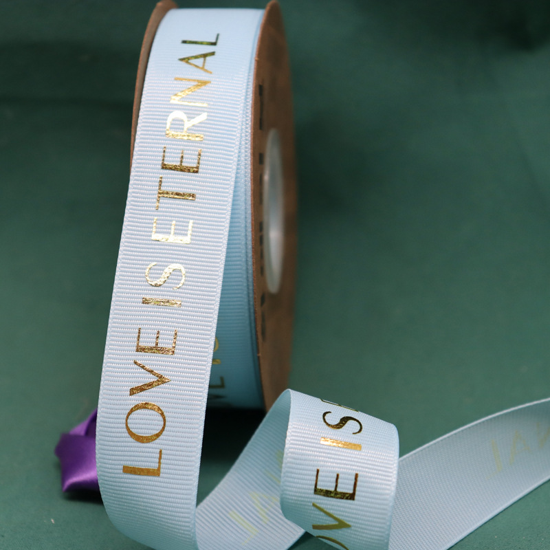 Cinta acanalada personalizada de 2.5 cm con estampado dorado de "love" para embalaje de bodas, envoltura de regalos, Navidad y Año Nuevo.