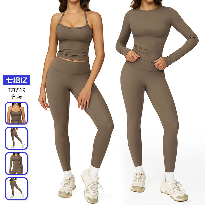 European and American tight sanding yoga suit quick-drying fitness clothing winter outdoor running sports suit women 8519