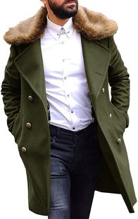 AliExpress Independent Station wish Cross-border Wool Lapel Wool Collar Jacket Men's Autumn and Winter Slim-fit Windbreaker