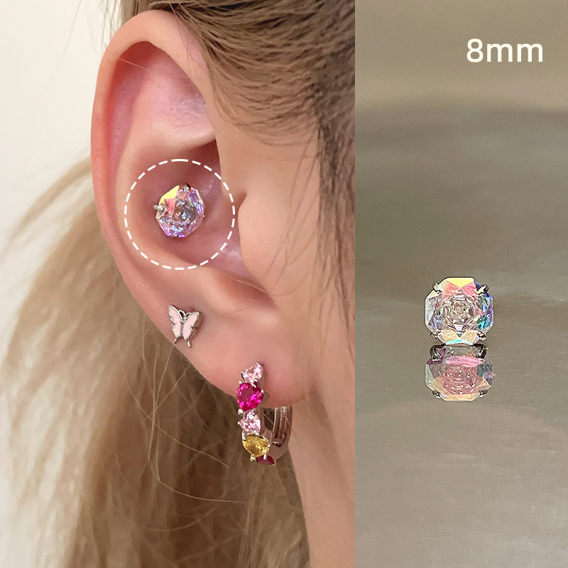 ピンク耳骨ネイルコレクション、ジルコン耳ネイル、医療用チタン鋼蝸牛ネイル、耳ピアス、耳骨ネイル、イヤリング、平底スパイラル|undefined