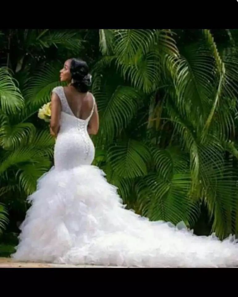 Amazon comercio exterior vestido de boda de hombro de cola de pescado de alta gama grande delgado vestido de noche blanco de mujer de cola elegante image 4