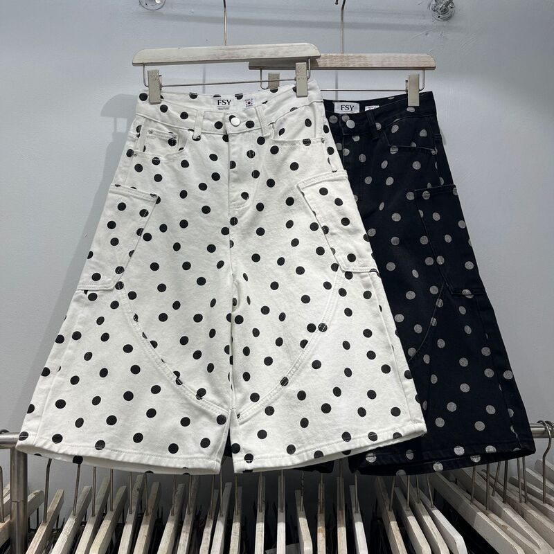 Fsy Summer New 2026 High-Waisted Slimming Loose Straight Wide-Leg Pants Polka Dot Versatile Fashion Jeans Fsy Summer New 2026 High-Waisted Slimming Loose Straight Wide-Leg Pants Polka Dot Versatile Fashion Jeans