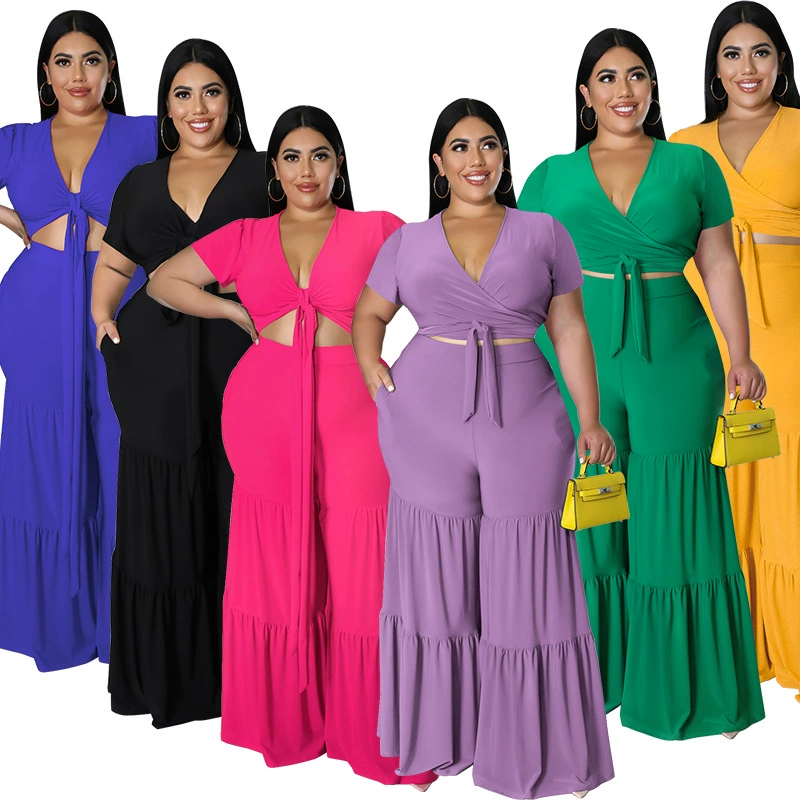 218191 Трансграничные женские летние новые брюки больших размеров из двух частей с широкими штанинами, новинка Amazon, новый источник продуктов, фабрика