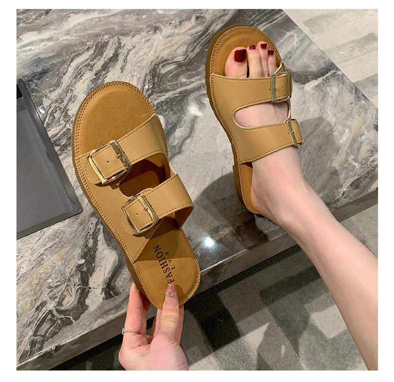 Echt leer Oxford-slippers met zachte zolen Dames zomer bovenkleding 2023 nieuwe all-match strandsandalen met riemgesp_voghion.com