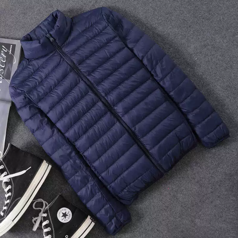 Light and thin men's down jacket with down with hood, plus size, slim fit