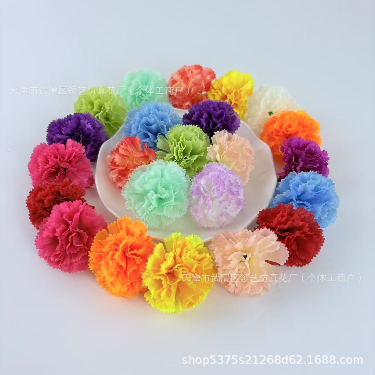 仿真小康乃馨丁香花花头花墙花排装饰生日派对用花万寿菊跨境批发