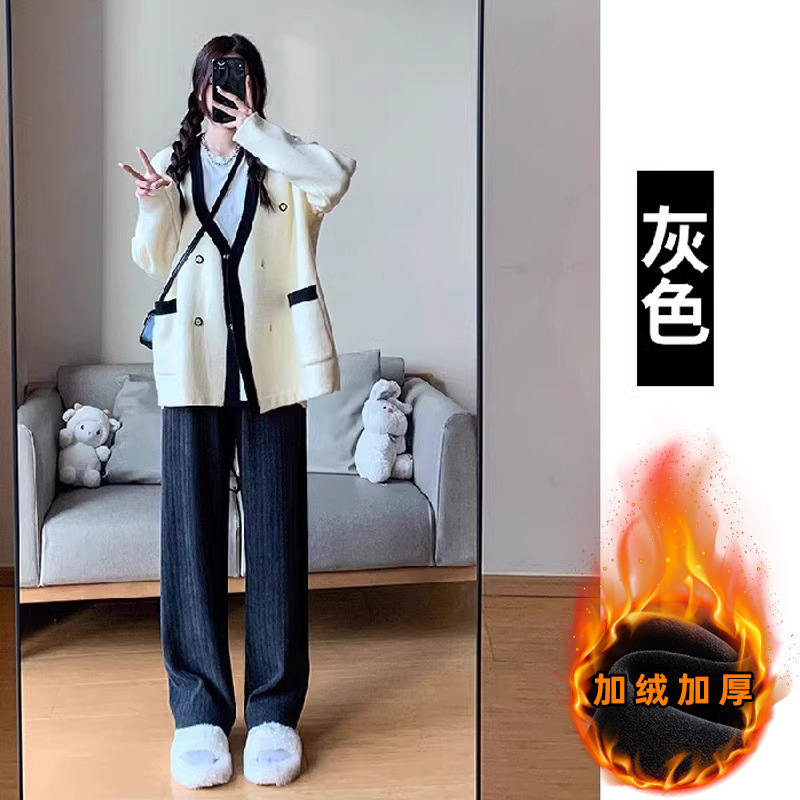 2025新款孕妇裤子春秋外穿阔腿裤小个子大码秋冬加绒休闲直筒裤女|undefined