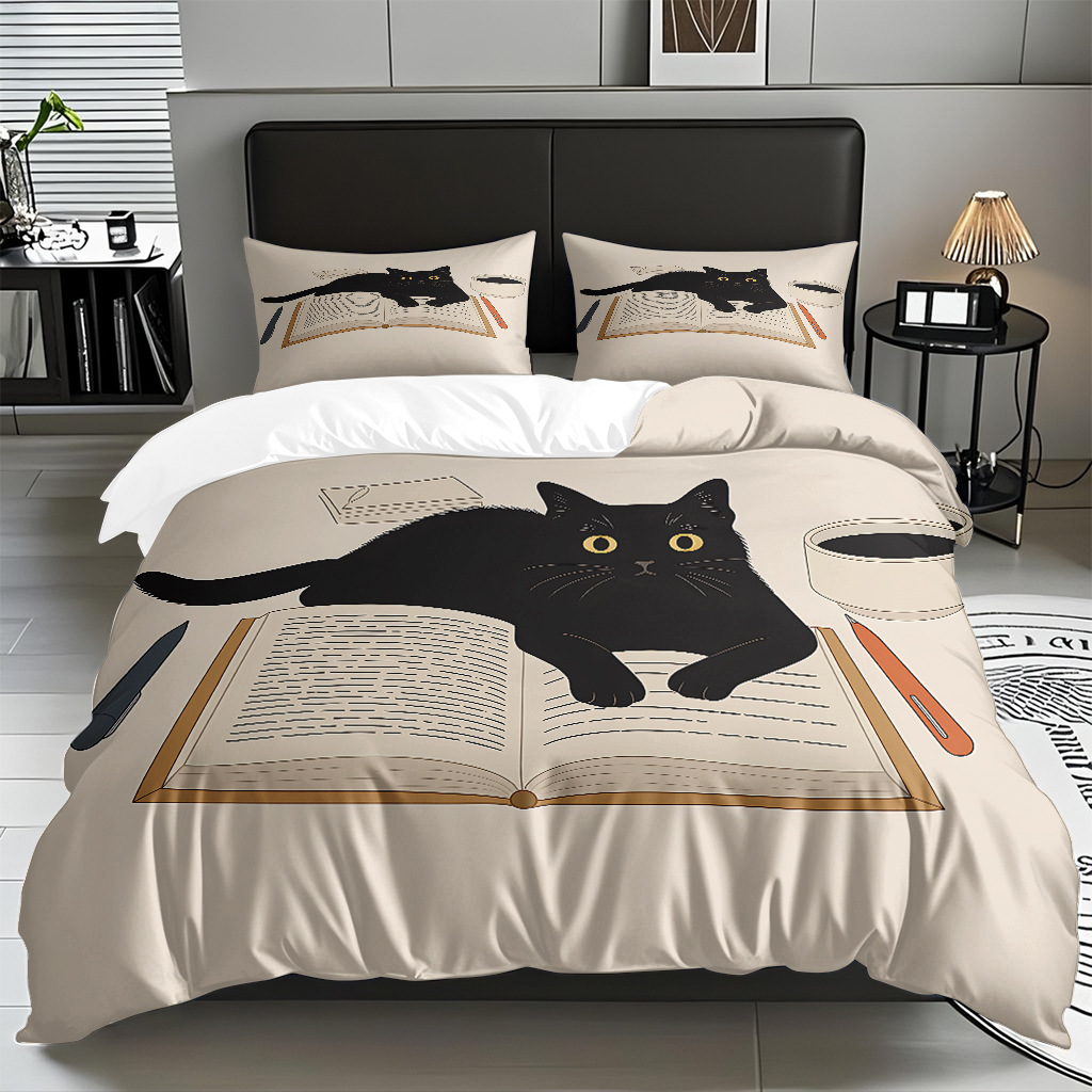 TEMU / JIT impresión digital de dibujos animados kit de edredón de gato abrasivo pro-piel transpirable fábrica textil directo