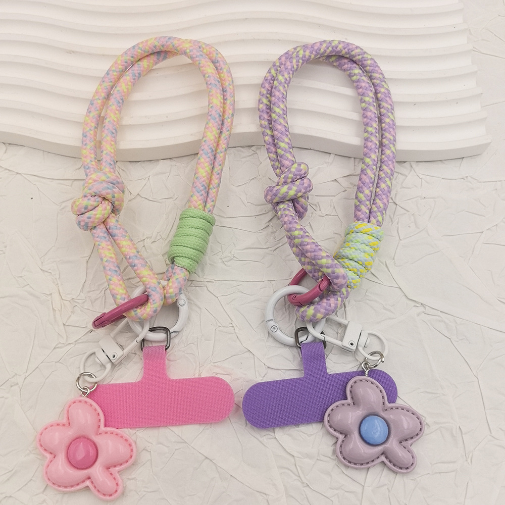 Tendencia color de contraste flor cordón de teléfono móvil colgante de carcasa de teléfono móvil cuerda tejida a mano cuerda de muñeca fuerte y duradera cadena corta para teléfono móvil