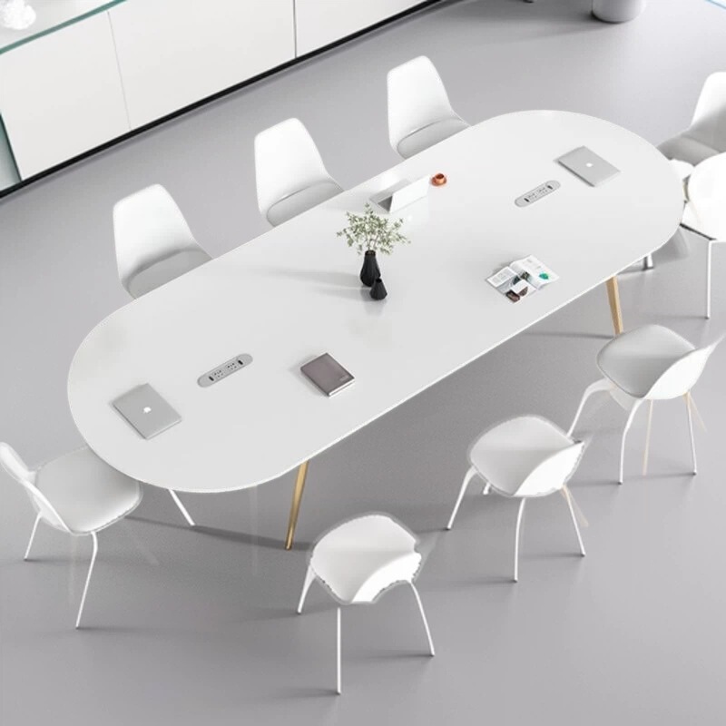 Solid Wood Oval Conference Table with Thickened Tabletop, Simple Office Desk and Chair Set, Complete Set of Conference Room Business Reception Table and Chair Combination Solid Wood Oval Conference Table with Thickened Tabletop, Simple Office Desk and Chair Set, Complete Set of Conference Room Business Reception Table and Chair Combination