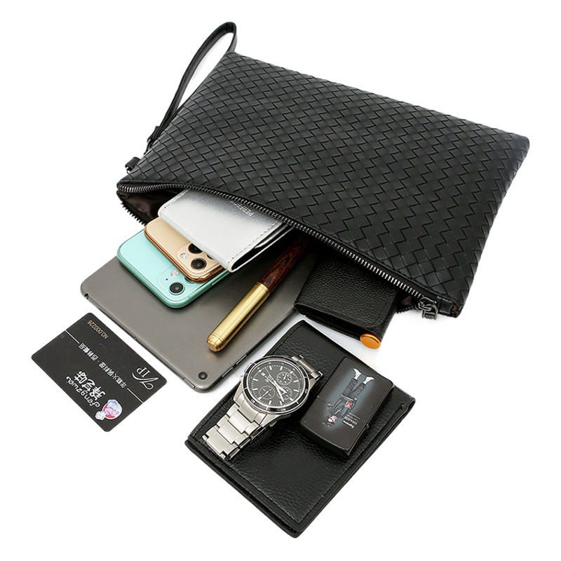 New Men's Woven Clutch Large Capacity Soft Leather Handbag Envelope Trendy Business Men's Bag Live Supply