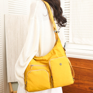 Fashion Nylon Cloth Shoulder Backpack Women's Business Work and Work Bag Shoulder Crossbody Tote Bag Solid Color Student Schoolbag