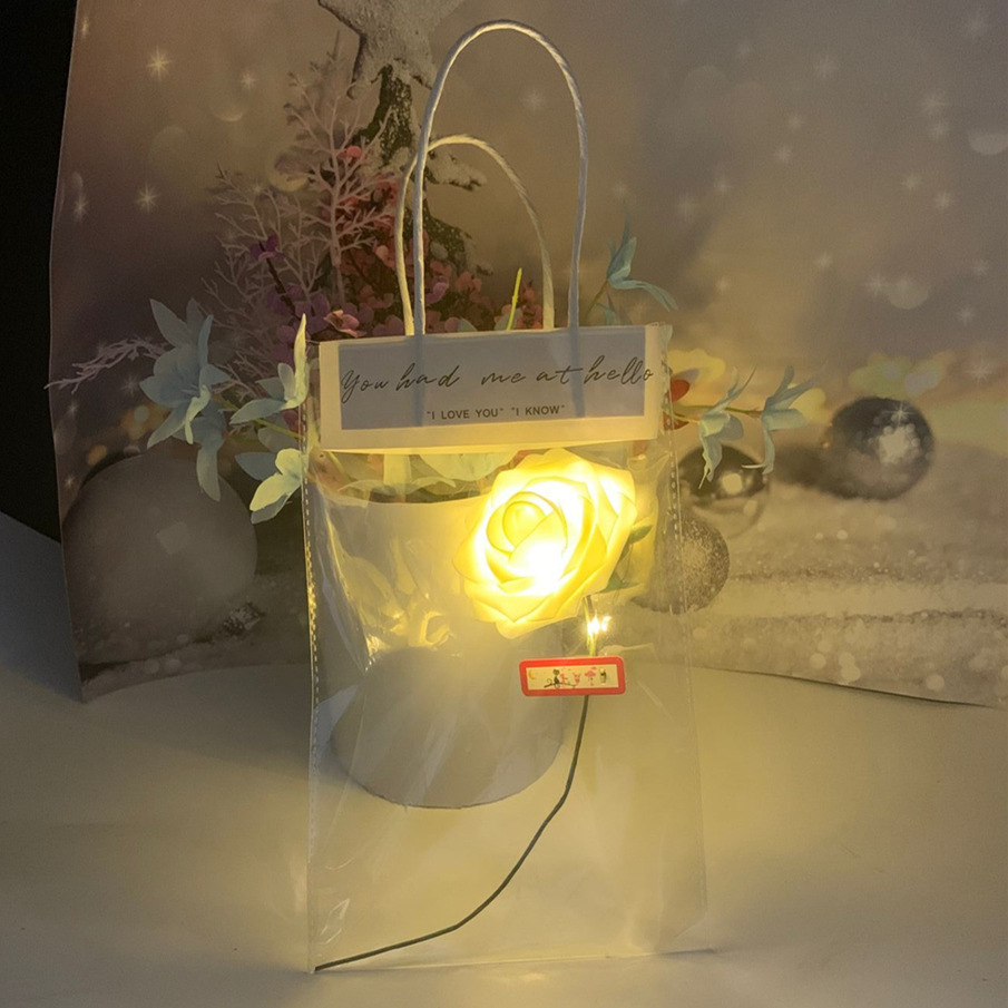 香槟色玫瑰花+暖灯+礼品袋