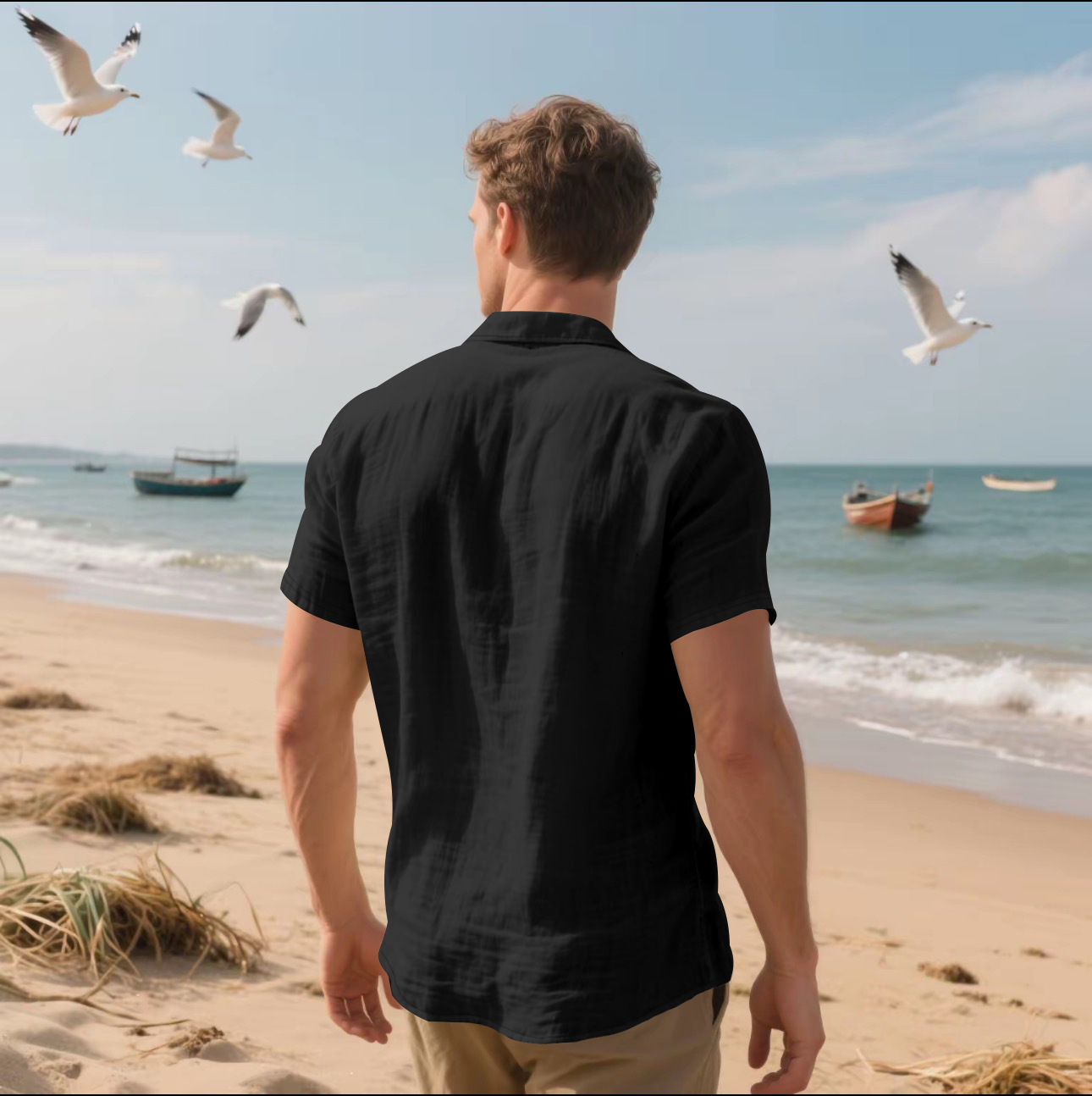 Herren Leinen Kurzarmhemd Atmungsaktives Sommer Freizeithemd_voghion.com