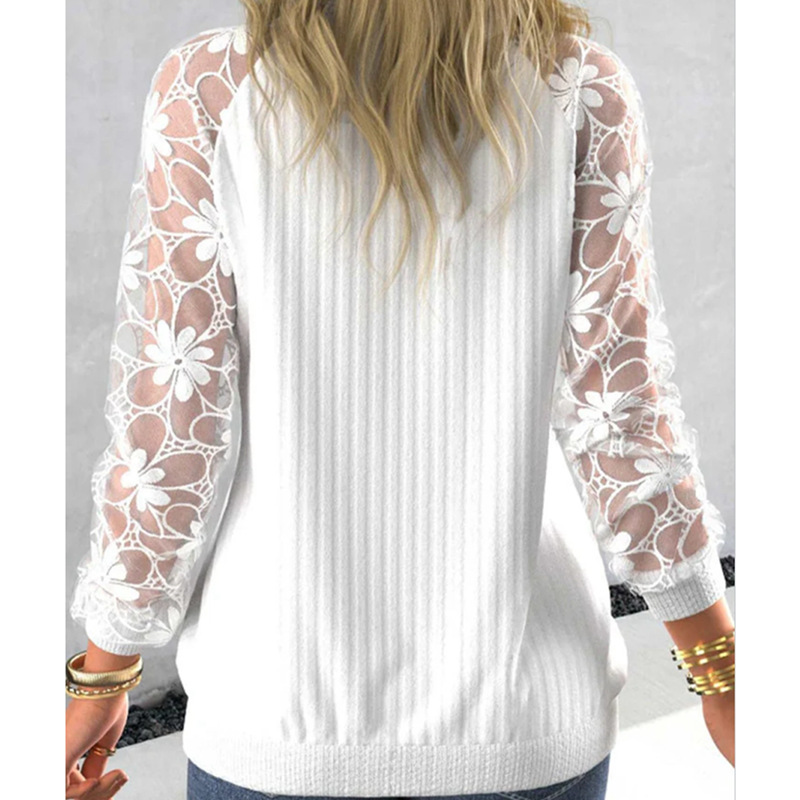 Women's Long Sleeved Lace Sweater Autumn And Winter Solid Colour_voghion.com
