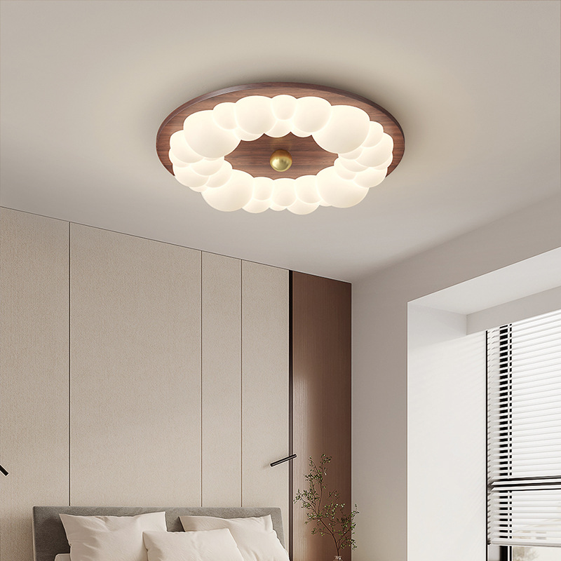 Lámpara de techo de dormitorio de grano de madera retro, lámpara de dormitorio principal de viento de tronco de burbuja, lámpara de habitación de diseño de atmósfera moderna simple