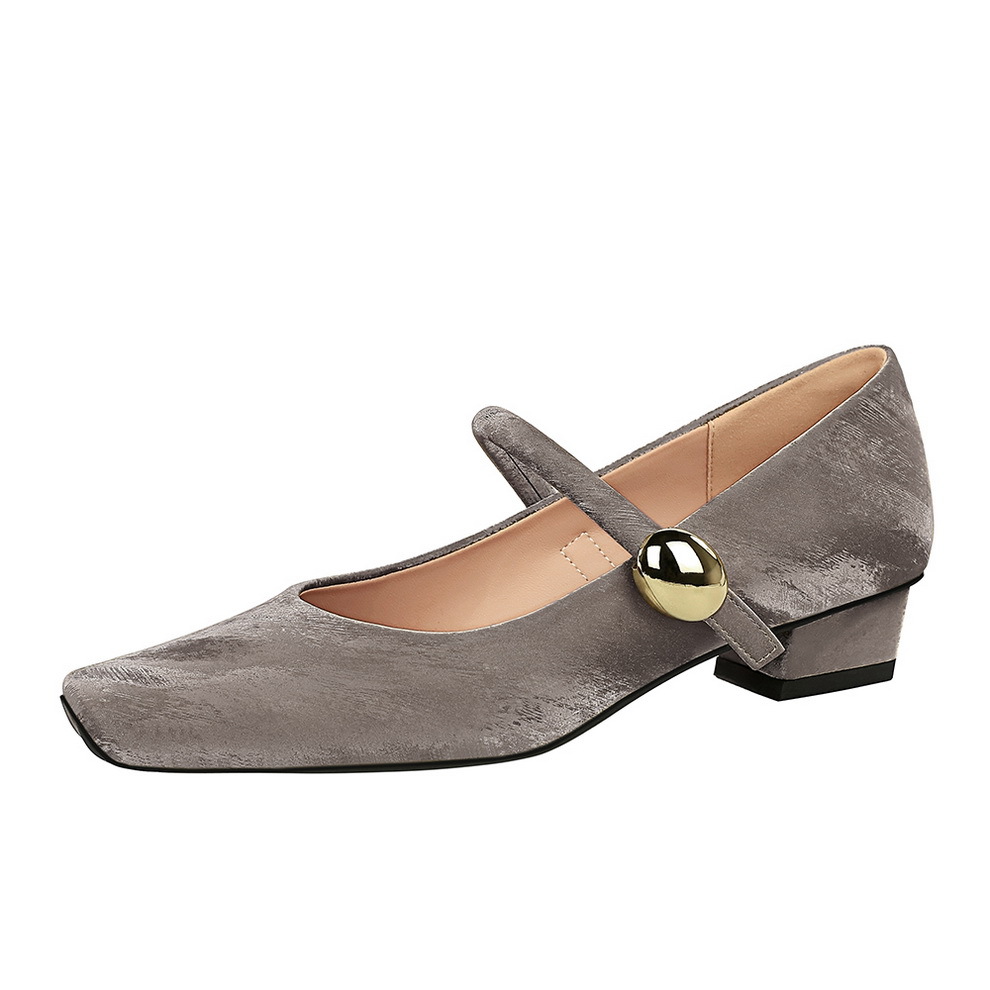 8292-3 French retro single shoes with thick heel and square toe, exquisite low heel ballet shoes, metal straight buckle Mary Jane shoes