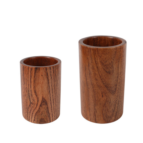 Wooden round desktop chopstick barrel wholesale household tableware storage box with engraved LOGO restaurant drain chopstick cage
