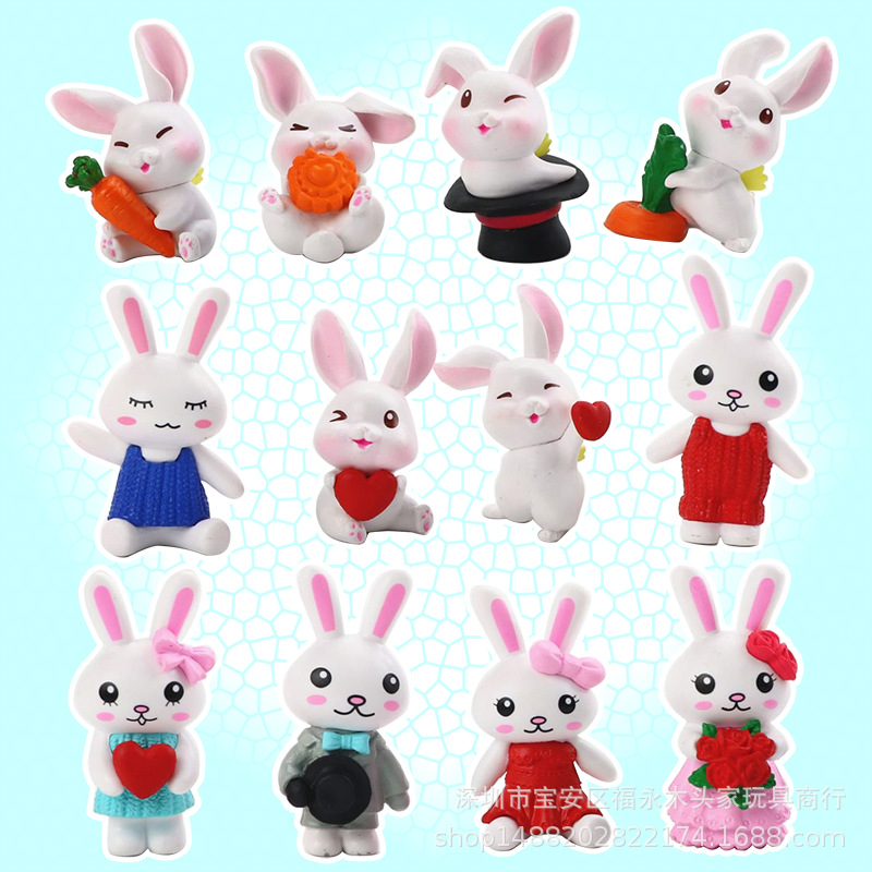 Cartoon lovely White rabbit Doll Decoration vehicle Cake Mini Scenery decorate Toy Toys Model