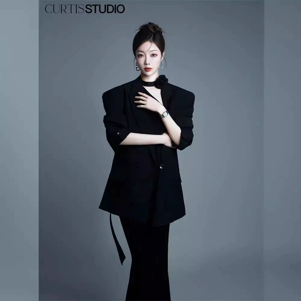 Classic suit jacket, dress, city style, photography props
