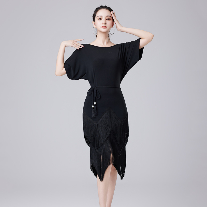 Latin Dance Dress for Women, New Loose Professional Tassel Skirt, Plus Size Performance Outfit, Cha-Cha Dance Costume, Practice Wear