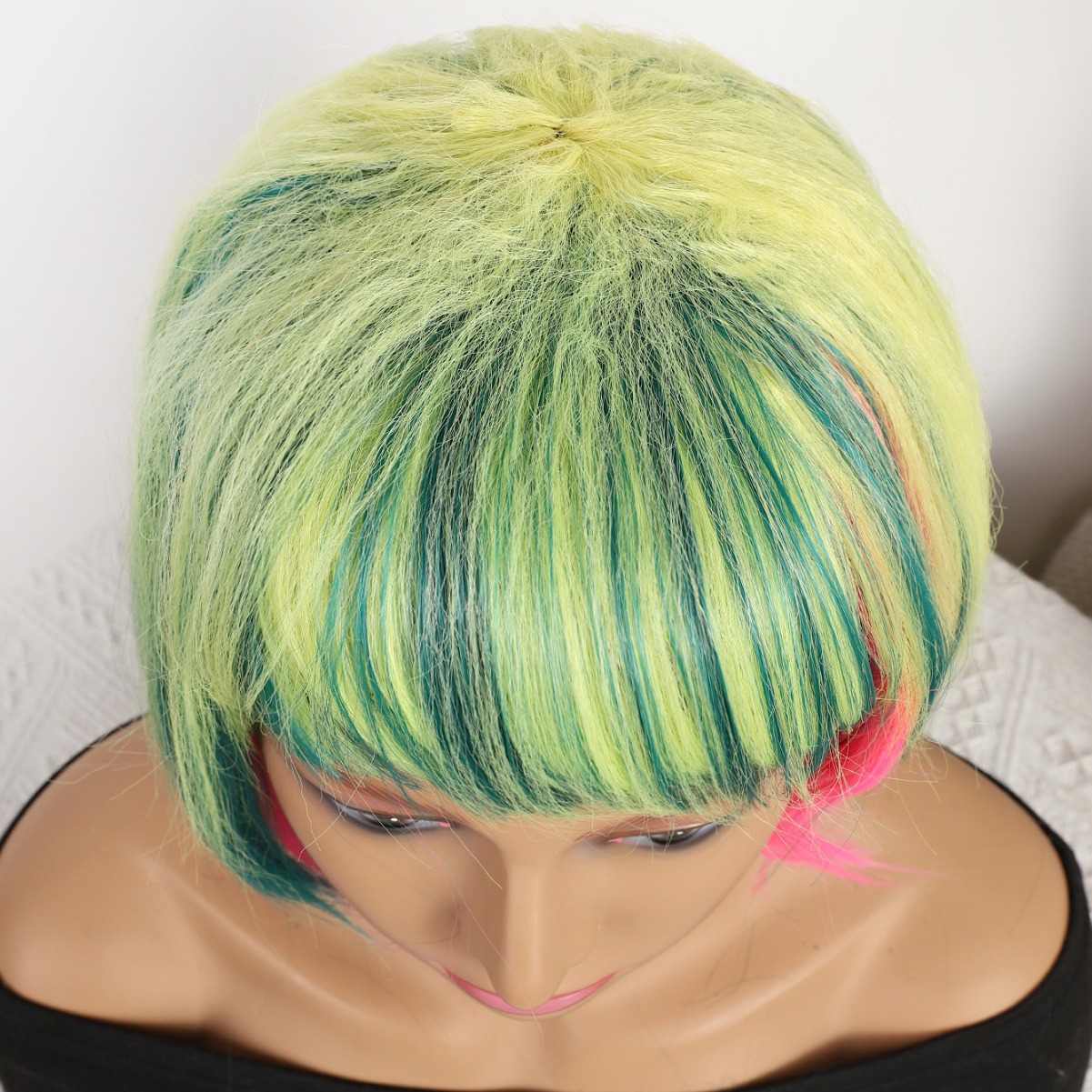 Transfronterizo nuevo verde gradiente largo recto 12 pulgadas sin encaje pelo recto europeo y brasileño peluca