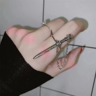 European and American new fashion punk style plug-in chain sword ring independent station cross-border creative dagger hand jewelry