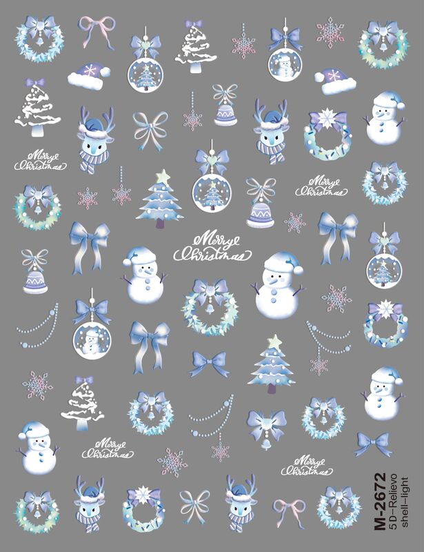 最新のクリスマスレリーフシリーズ爪貼り5D立体レリーフサンタクロースクリスマスツリークリスマス動物ネイルアート|undefined