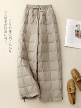 羽绒棉裤女2024冬欧洲站松紧高腰宽松休闲格子夹棉保暖阔腿裤