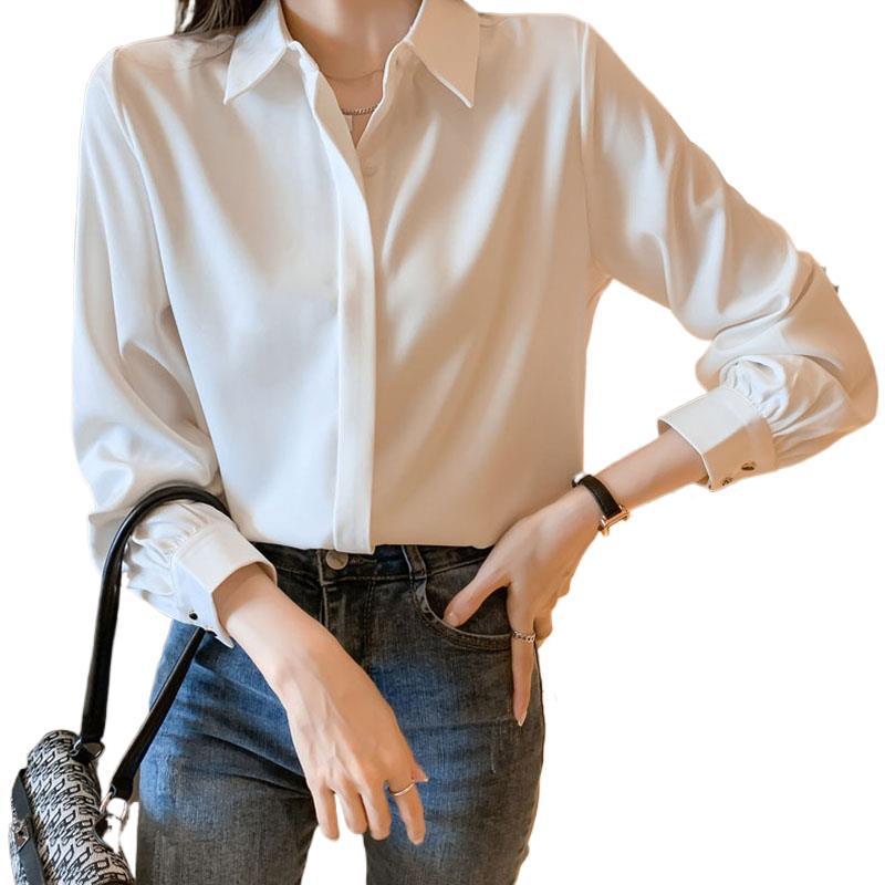 가을 새 플러스 사이즈 흰색 셔츠 여성용 긴팔 느슨한 한국 스타일 간단한 부드러운 인터뷰 비즈니스 셔츠 외복