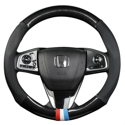 Car Steering Wheel Cover Suede Sports Steering Wheel Cover Four-Season Universal Anti-Slip Carbon Fiber Steering Wheel Cover (Steering wheel cover) - black-carbon-fiber-color-strips-38cm