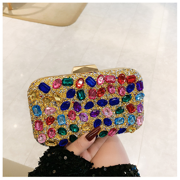 New cross-border full-diamond shiny bags, diamond-encrusted clutch bags, dinner bags, wedding banquet bags, party bags, small square bags and women's bags undefined
