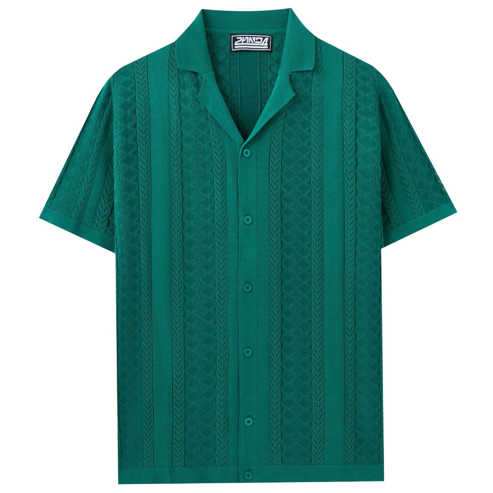 Verano cuello cubano agujero Jacquard camiseta de punto de color sólido transpirable cardigan casual polo camiseta de hombre transfronterizo SJ0194