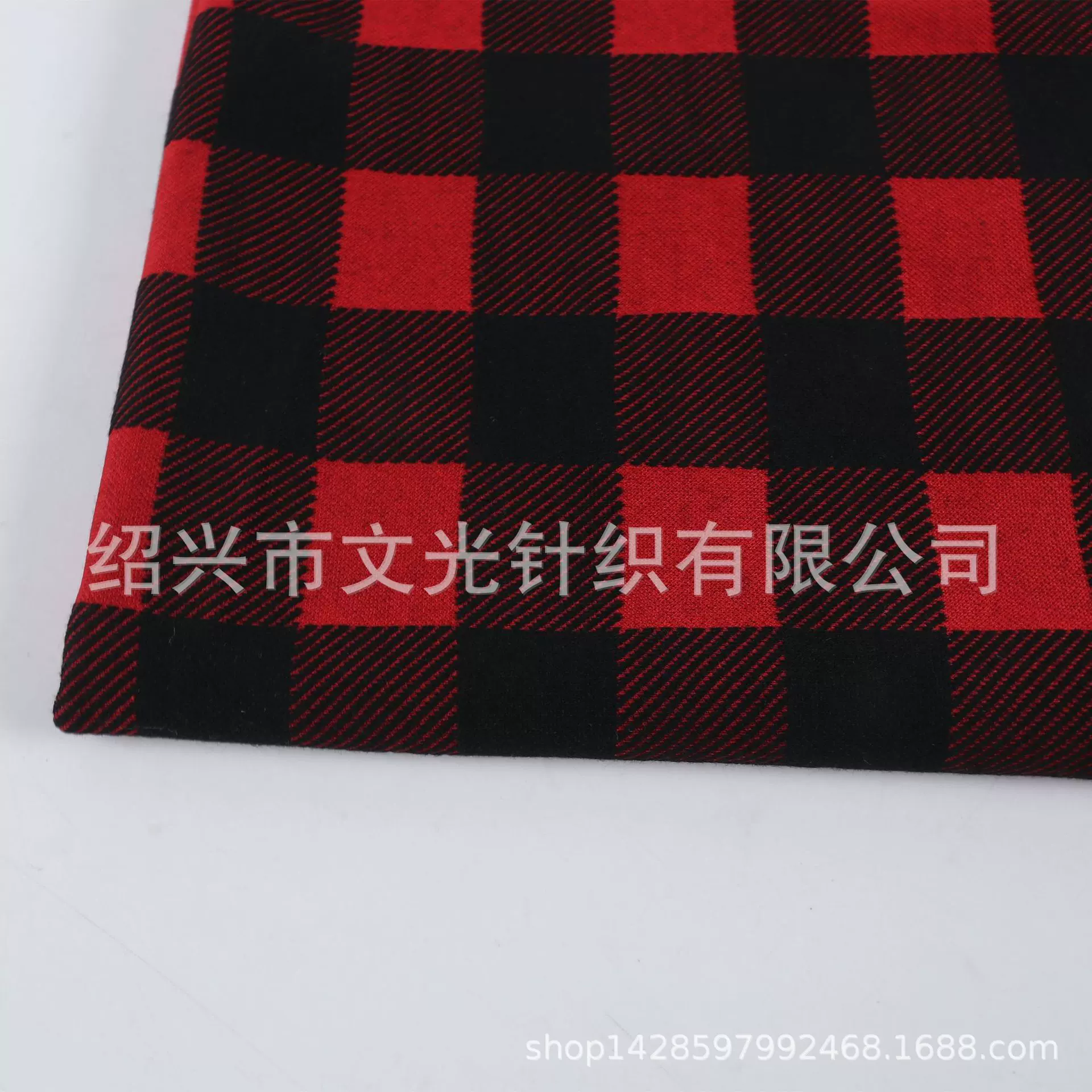 涤氨方格提花布红黑大格子四面弹力面料千鸟格几何双面针织提花布