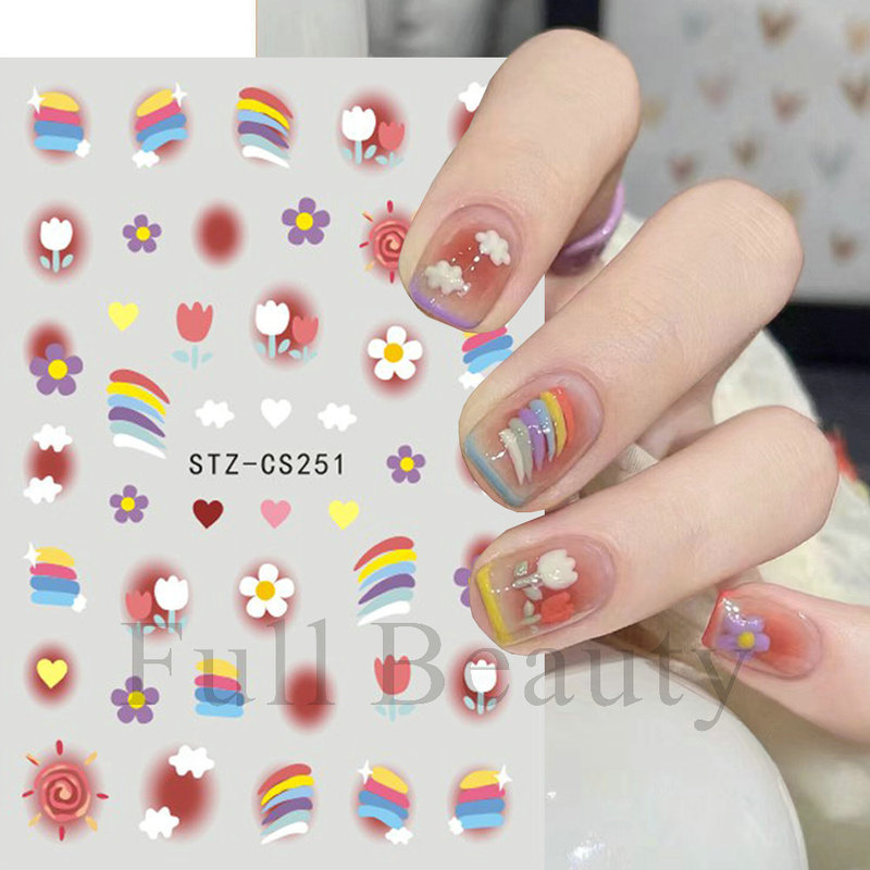 New nail stickers summer 3D small fresh cartoon dopamine love flower adhesive nail stickers wholesale nail New nail stickers summer 3D small fresh cartoon dopamine love flower adhesive nail stickers wholesale nail