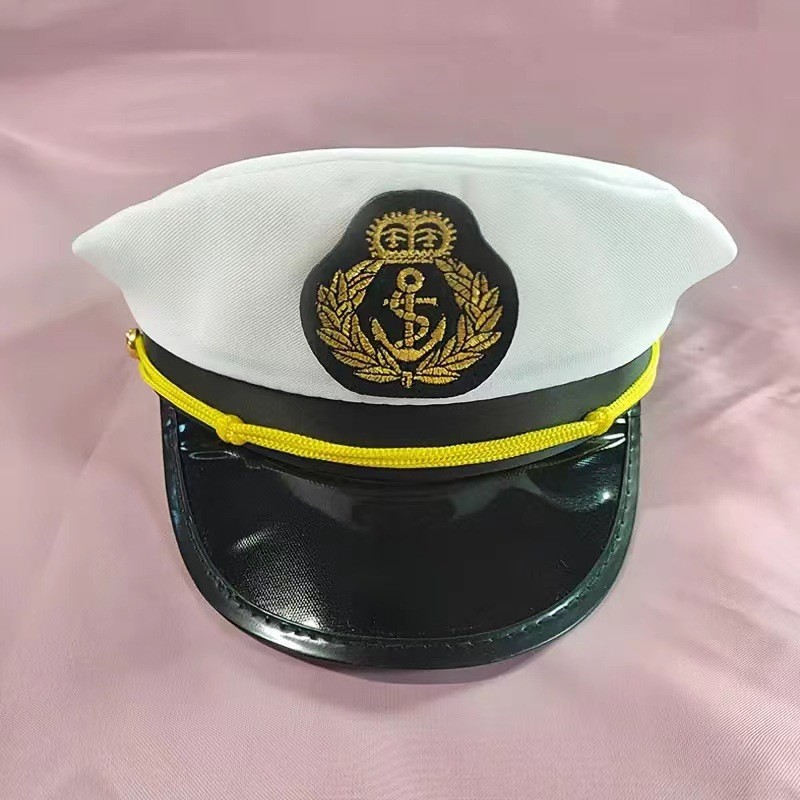 批发白色刺绣大盖帽船长水手帽儿童狂欢派对表演装扮万圣节帽子