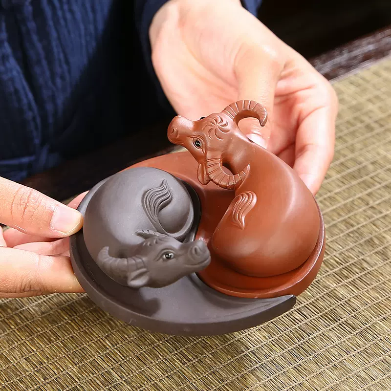 茶宠摆件水牛扭转乾坤可拆分手工茶艺紫砂茶盘招财茶玩茶道可养