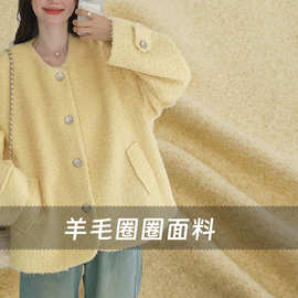 进口加厚奶黄色色撒金织金丝针织圈圈羊毛羊羔毛布料秋冬大衣面料