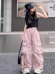 女の子の服装のズボンのスーツの春秋2025の新型の中で大きい子供はまたクールで颯爽なジャズの街のダンスの子供のレジャーのズボンです。