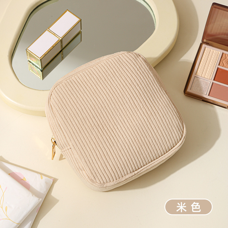 コーデュロイ収納袋、厚みのあるポータブル生理用ナプキン収納袋、口紅雑貨収納袋|undefined